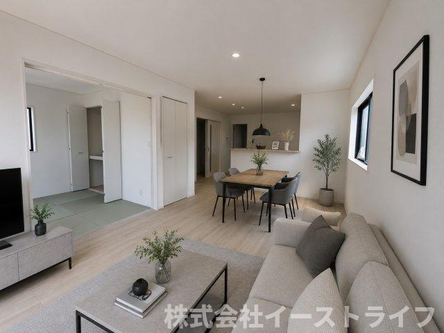同社施工のLDKに家具を配置したイメージ画像です。　※本画像はCGで作成しており、実際に現地に　家具は置かれておりません。また、価格に　家具は含まれておりません。