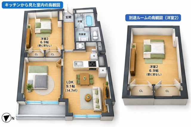 お部屋の鳥観図です。