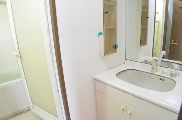 洗面台は適度なサイズ！歯磨きやブラッシングなど慌ただしい朝の身だしなみチェックもOKです。