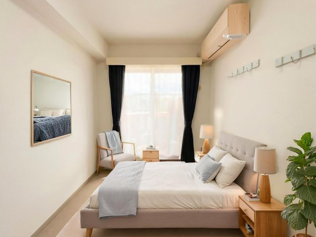 光と風が通り抜ける、人気の南向きバルコニーに面したお部屋。　※AI加工で家具を追加しております。現況を優先いたします。