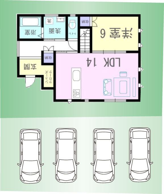 車4台駐車可能！※車の配置は一例です。
