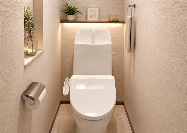 トイレは1階・2階の計2ヶ所に設置されており、朝の混雑時にも安心です。温水洗浄便座を標準設置しており快適にお使いいただけます。2026年9月のリフォームにより新品へと交換済みで衛生的です。