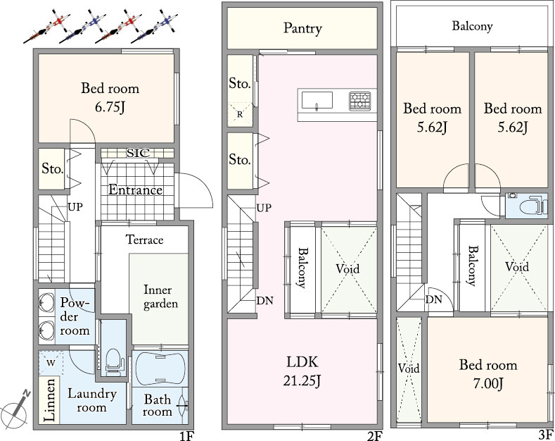 ■建物プラン例（間取図1）　建物面積：152.25m2（46.05坪）、建物価格：6500万円　※別途、外構工事費・付帯工事費・諸費用等が必要となります　※当該プランの採用および変更は自由に可能です