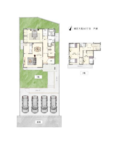 2階のお部屋は2部屋に分割も可能です♪駐車場は車種により4台駐車可能です！渡邊工務店分譲！庭付です。