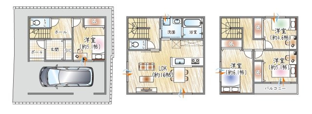 【参考プラン？】(ベストプラン建物価格：2480万円～)　■建物面積：98.56？　■3階建て×4LDK　2階に水廻りをギュッと集約！家事効率◎の間取り