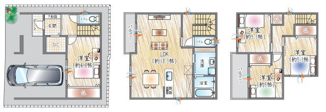 【参考プラン？】(セミオーダー建物価格：2630万円～)　■建物面積：104.77？　■3階建て×4LDK　豊富な収納スペースでお家が整う◎2階水廻りで家事効率UP