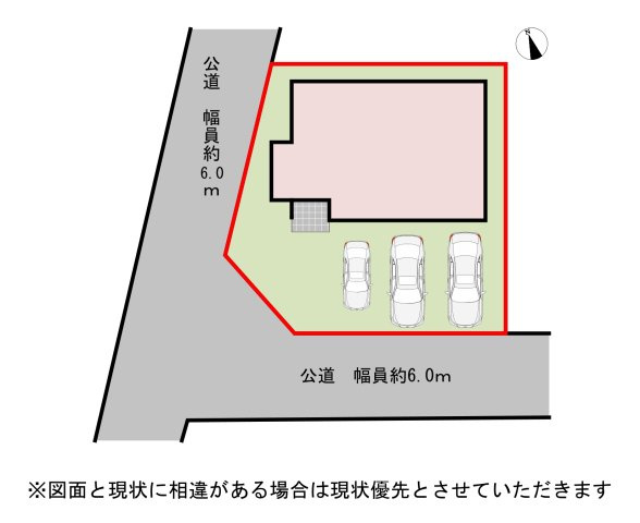【区画図】並列4台可能。見通しもよく道幅も広いのでお車も出し入れしやすいです。
