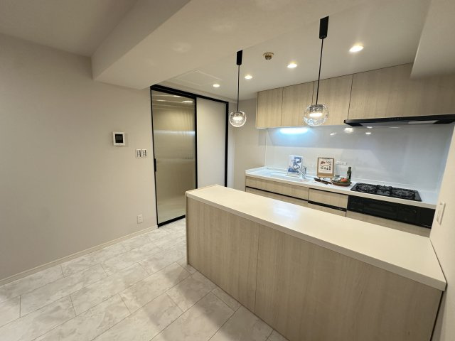 キッチン横にバス、トイレがあり、水回りが集中しているので家事動線がよく使い心地がよさそうです。