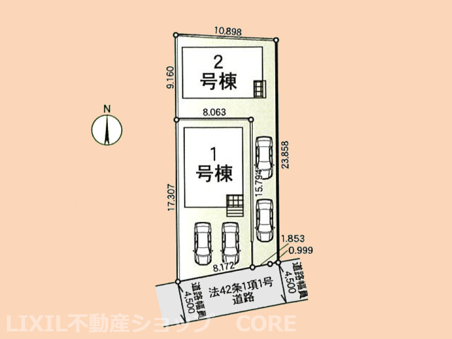 こちらは、2号棟です。カースペースは嬉しい2台分（車種による）ございます。