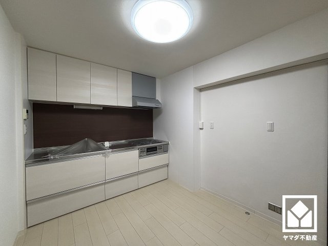 使いやすさとデザイン性を両立。明るい木目調のデザインが魅力のシステムキッチンです。壁付けタイプで空間を有効活用。