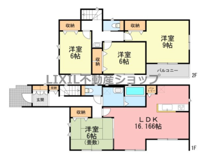 【間取り図】3号棟　間取り図です。1階はLDK＋和室併せて22帖の広々空間。全居室6帖以上収納完備。キッチンパントリー付きです。