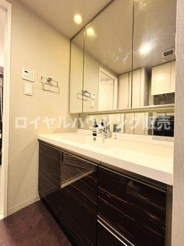 シンプルで使い勝手の良い洗面化粧台です。収納も豊富にあります。