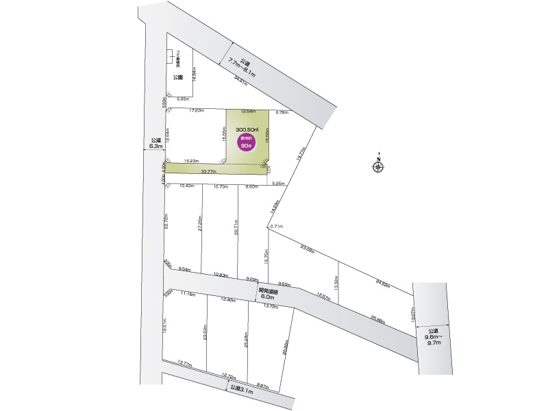 上岩瀬（全12区画）3号棟　　区画図：敷地面積300.50？（90.90坪）　車3台以上可能です