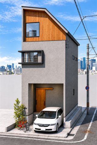 参考プラン図パース、第一種中高層住居専用地域、3階部分は少し桁落ちが発生の為屋根が斜めになっております。物件の詳細は担当者までお気軽にお問い合わせください