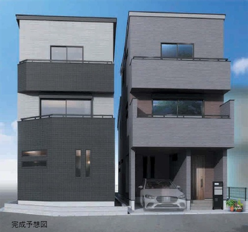 【※完成予想図】都会的なフォルムが目を引くスタイリッシュな住まい。デザイン性だけでなく、暮らしやすさにも配慮された住空間が広がります。