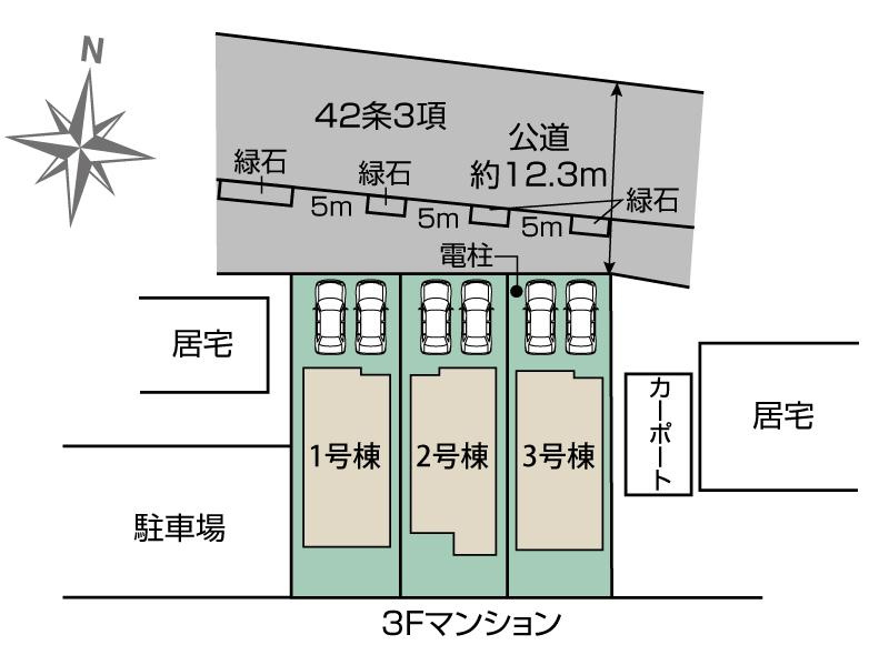 3号棟　全居室に収納がある3(4)LDK・畳コーナー！並列駐車2台可(車種による)！広々約20帖のリビング空間！キッチン・洗面・浴室がまとまった水回り動線で、家事の移動もスムーズです！