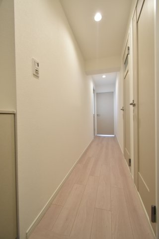 廊下に光を取り入れるリビング扉です！自然光とすっきりダウンライトがおしゃれな空間を明るく照らします♪