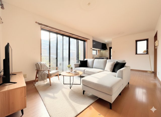 ◆広々としたリビング・ダイニングは、シックでモダンな内装。落ち着いた雰囲気に包まれて、伸びやかな空間のなかで、ゆったりと家族団らんのひとときを過ごせます。(家具はイメージです)