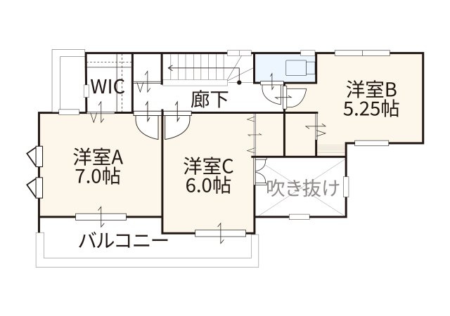 2階に洋室3室があり、いずれも5帖超えです。トイレは1階と2階に2か所。