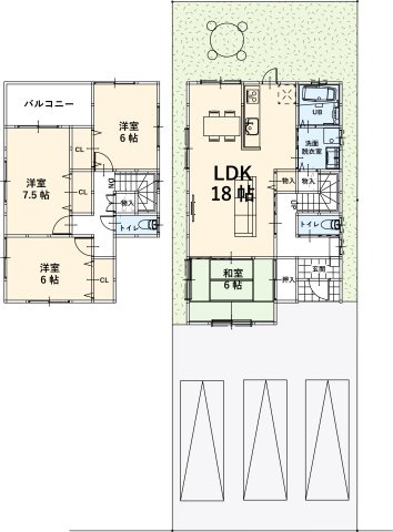 【自由設計】　当社設計士と一緒にお家の間取を考えられるので、「あーしたい」「こーしたい」を実現できる！　※当間取は参考間取であり、追加オプションが含まれます。詳しくは担当者までお問合せ下さい。