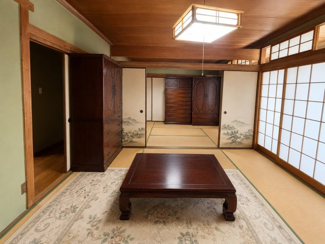 続き間としても利用可能な8帖和室。障子越しのやわらかな光が室内を明るく包み込み、縁側と一体感のある開放的な空間を演出。襖を開放すれば広々とした空間として使うことができ、ご家族の集まりや来客時にも便利。