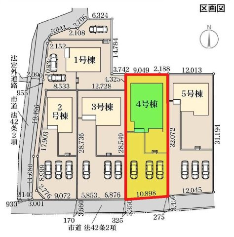 4号棟　区画図　南側接道幅員約3.3ｍ　 　