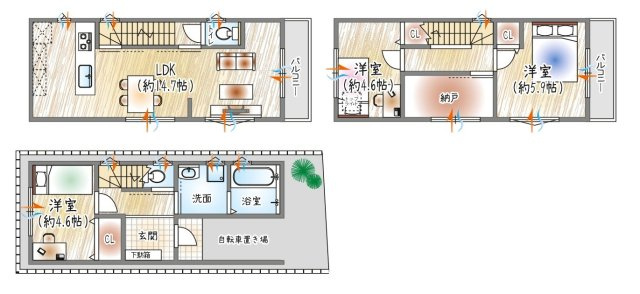 【3階建て×3SLDK駐車場なしプランのご提案】「完全自由設計」でご家族の理想の住まいを建築可能♪(建物価格1780万円、建物面積72.10？)