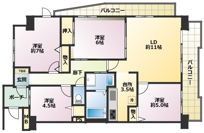 最上階9階部分・南東角住戸で陽当り通風・眺望良好・2面バルコニー！4LDK・全室収納付きで住空間すっきり！大切なペットと暮らせる住まい(細則有)！