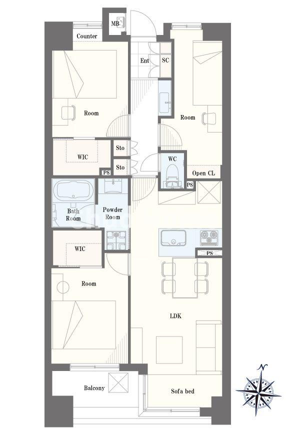 南向きにつきまして日当り・通風・眺望良好。新規フルリノベーション。