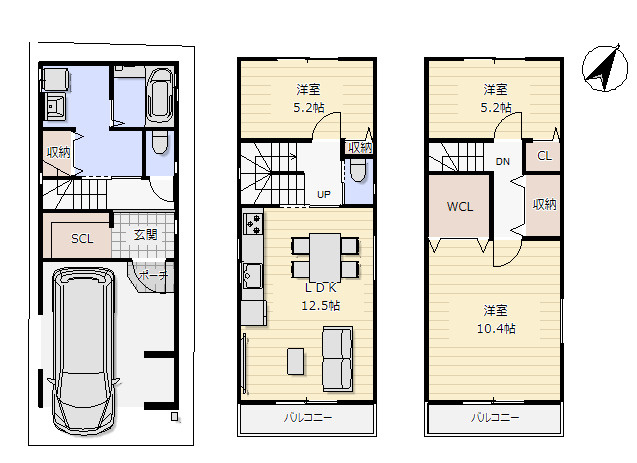 参考プラン間取り図　3LDK+SCL+WIC　建物面積91.13平米