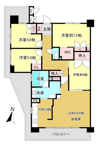 4LDK　専有面積:86.76ｍ2　バルコニー面積:33.87ｍ2