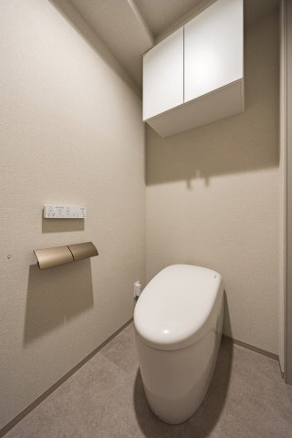 トイレはタンクレスを採用し便座の上部には収納棚がありますので、掃除用具等を収納する事ができます。