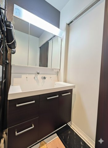 朝の支度にも助かる、独立の洗髪洗面化粧台