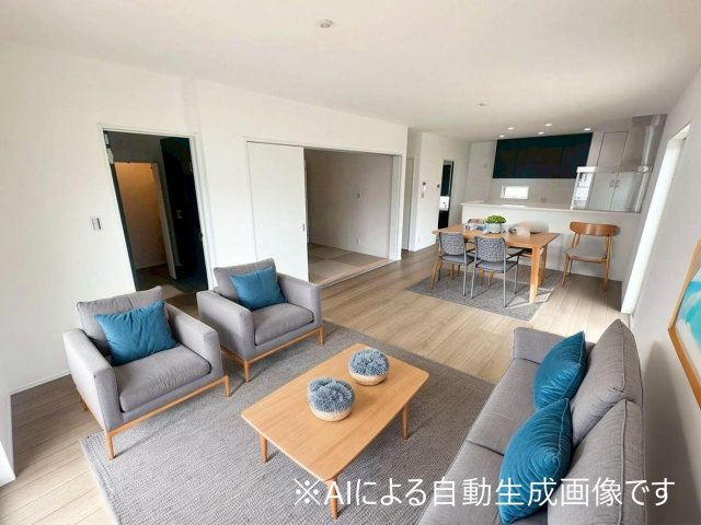 ※AIによる自動生成画像です　ご家族が集まるリビングダイニングは陽光あふれるあたたかなお部屋