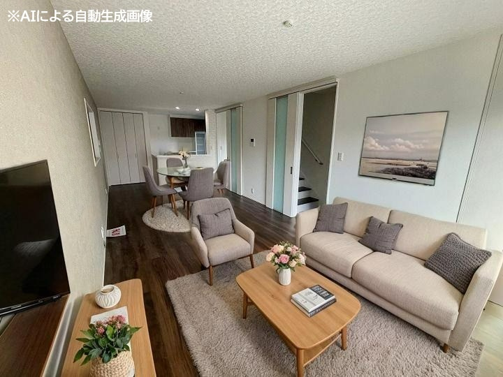 2階に配置された広々としたＬＤＫは、外からの視線を気にせずゆったりと過ごせます。※家具はCGです