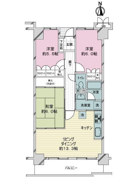 5F　南向き　3LDK