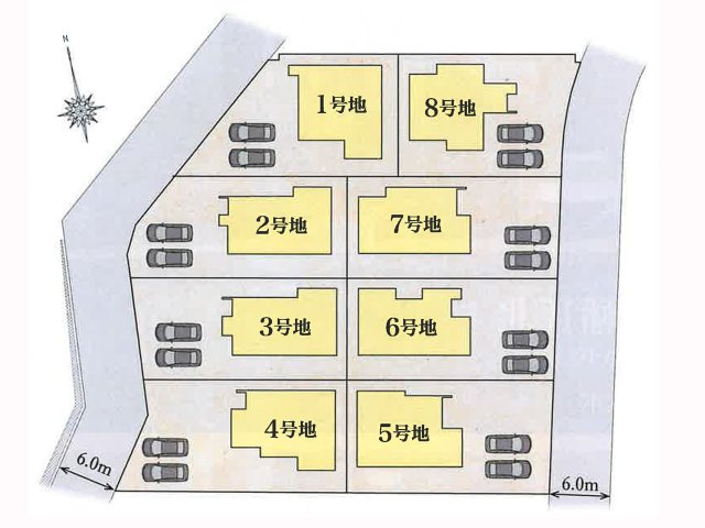 全8区画の販売です。1号棟をご参照ください。