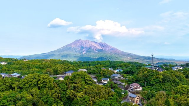 玄関からもリビングからも和室からも、もちろん2階からも桜島が真正面です