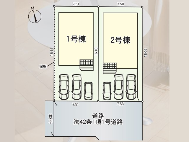全2区画図の販売です。1号棟をご参照ください。駐車スペースは3台可能！