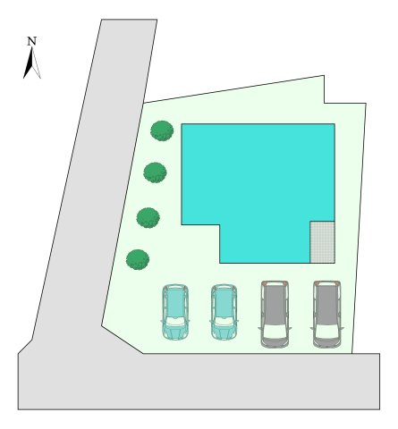 こちらは建物プラン例：参考イメージ図です。　区画内の建物・駐車場・庭の配置の一例です。