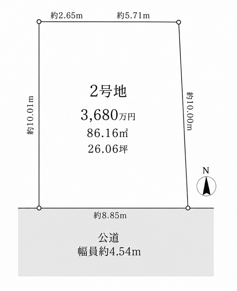 土地は約25～26坪あり、2階建て・3階建てともにプランニングしやすい整形地です。駐車場もしっかり確保できます。