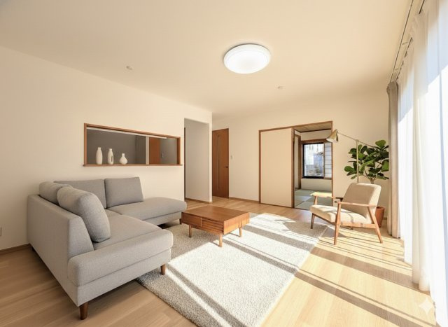 ◆ご家族の会話がはずむ、開放的なＬＤＫです。休日はお陽さまの光をたっぷりととりこめるぽかぽかリビングで過ごしませんか？(家具はイメージです)