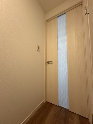 DK入り口の建具になります。縦型波線が印象的な建具となっております。