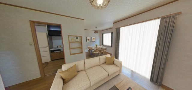 【LDK】食事スペースと団らんスペースを緩やかにゾーニング可能。コミュニケーションを保ちながら、各々の時間をお過ごしいただけます。※CG加工された画像のため、実際とは異なる場合がございます。