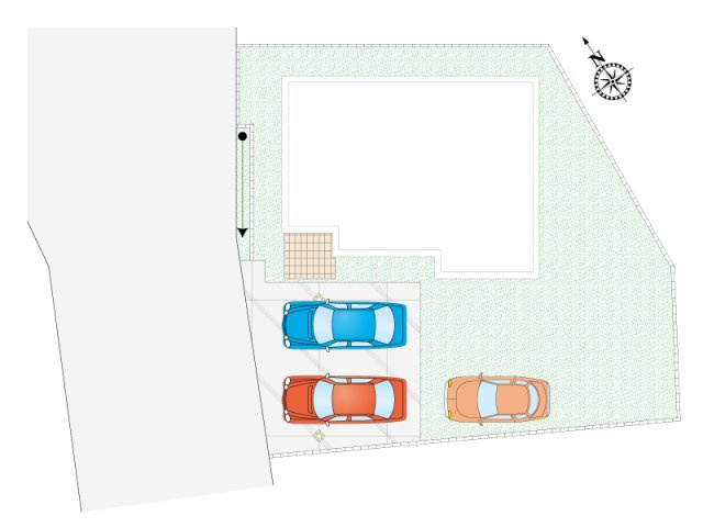 【1号棟：区画図・駐車場配置図】最大3台駐車可能です！ライフスタイルに合わせたお庭の活用が可能です♪