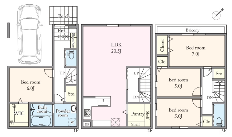 ■建物プラン例（間取図：Ｂ区画）建物面積：114.13？（34.52坪）、建物価格：3460万円　※別途、外構工事費・付帯工事費・諸費用等が必要となります　※当該プランの採用および変更は自由に可能です
