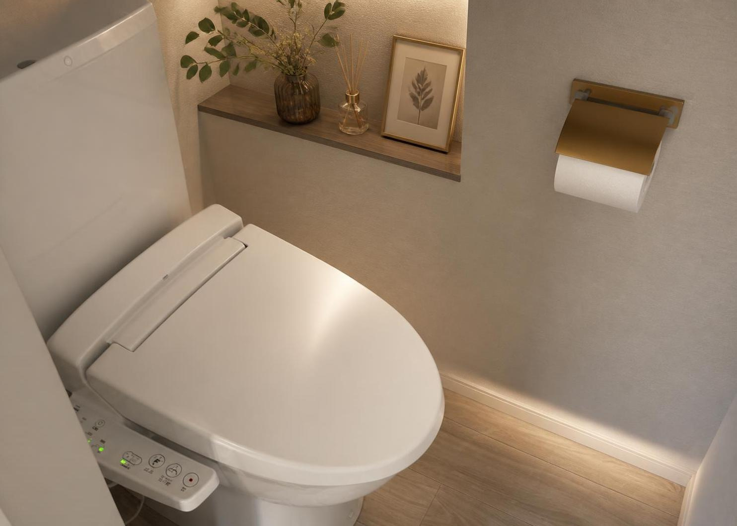 1階と2階の2カ所に温水洗浄便座付きトイレを配置しており、朝の慌ただしい時間帯も家族で重ならず快適に使用可能です。清潔に保ちやすい現代的なデザインで、手洗いもしやすい機能的な設備を整えています。