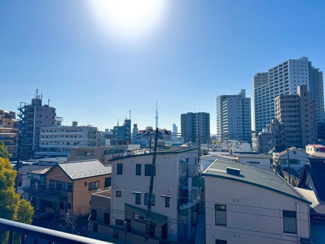 屋上ルーフバルコニーからスカイツリーを望む眺望。空が近い暮らし。