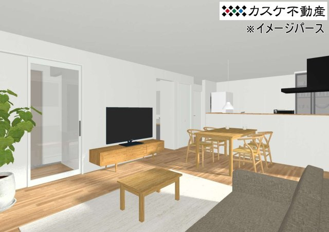 ◆参考プラン室内パース◆　水回りが集結しており、家事動線が配慮されています