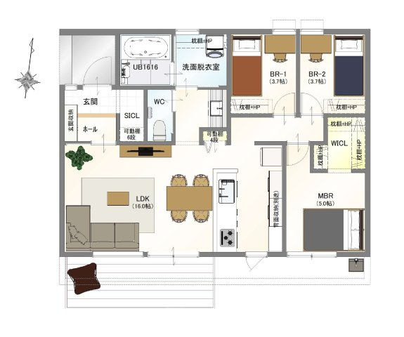 ◆参考プラン間取り図◆　平屋建て　3LDK：床面積69.56？（21.04坪）